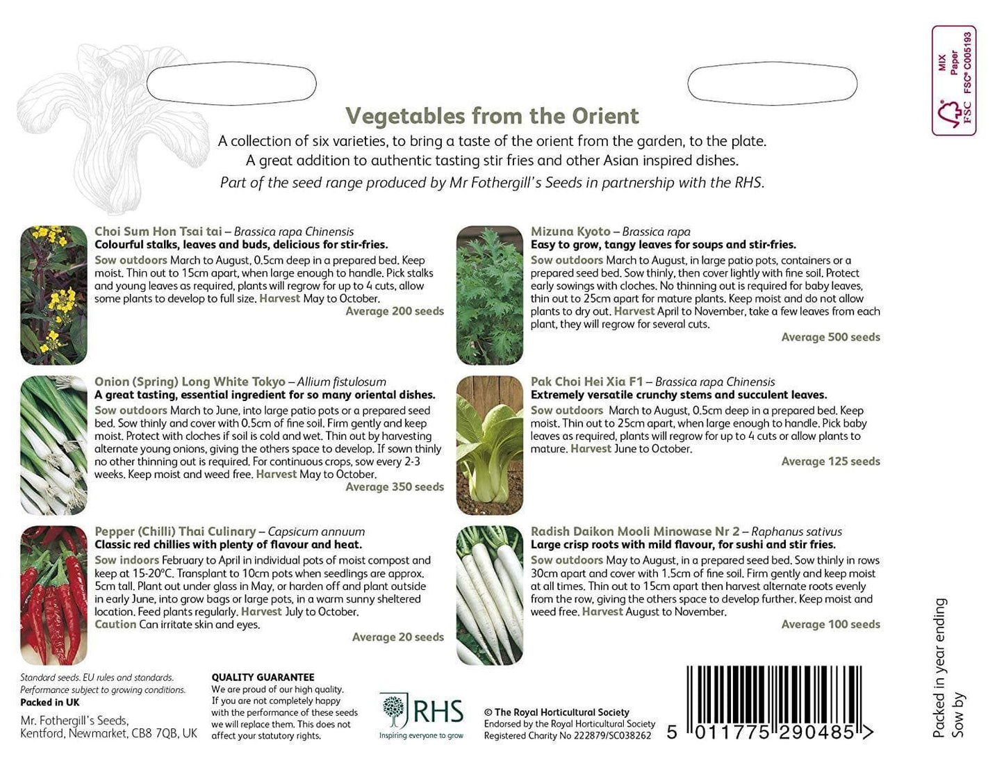 Mr Fothergills RHS Vegetables From The Orient Collection - Seeds