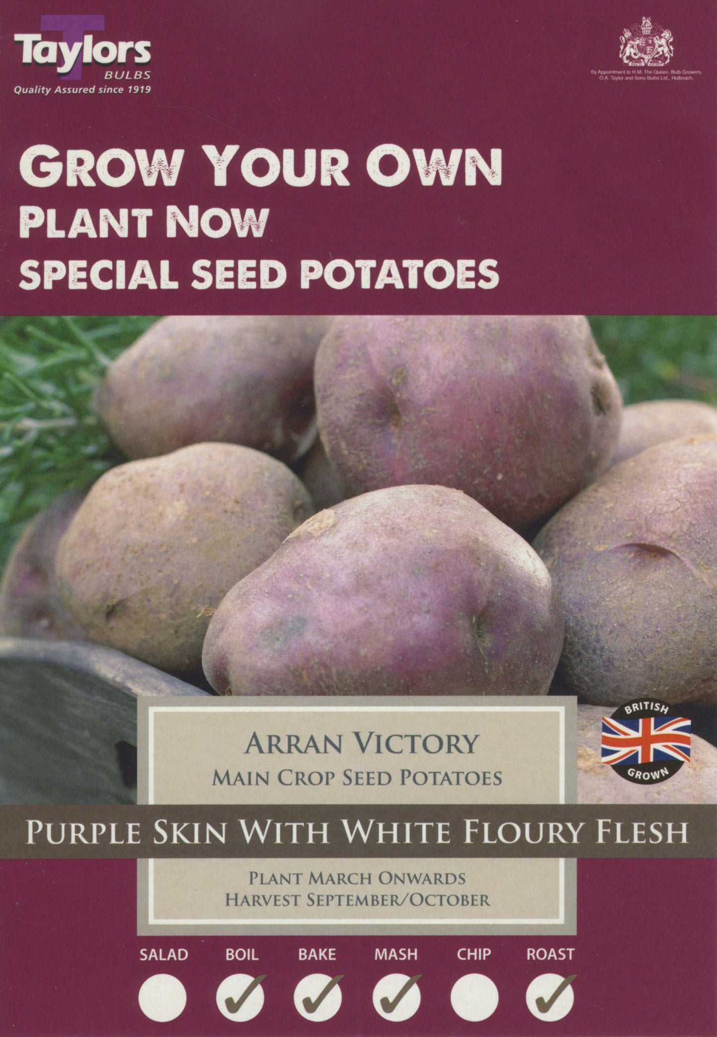 Taylors - Seed Potatoes - Arran Victory - 8 Tubers - Main Crop