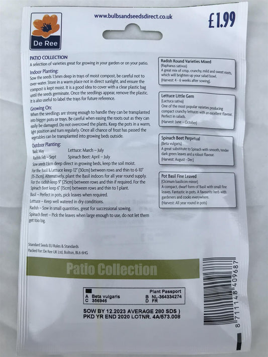 De Ree - Patio Collection Seed 4 type Radish Lettuce Spinach Basil