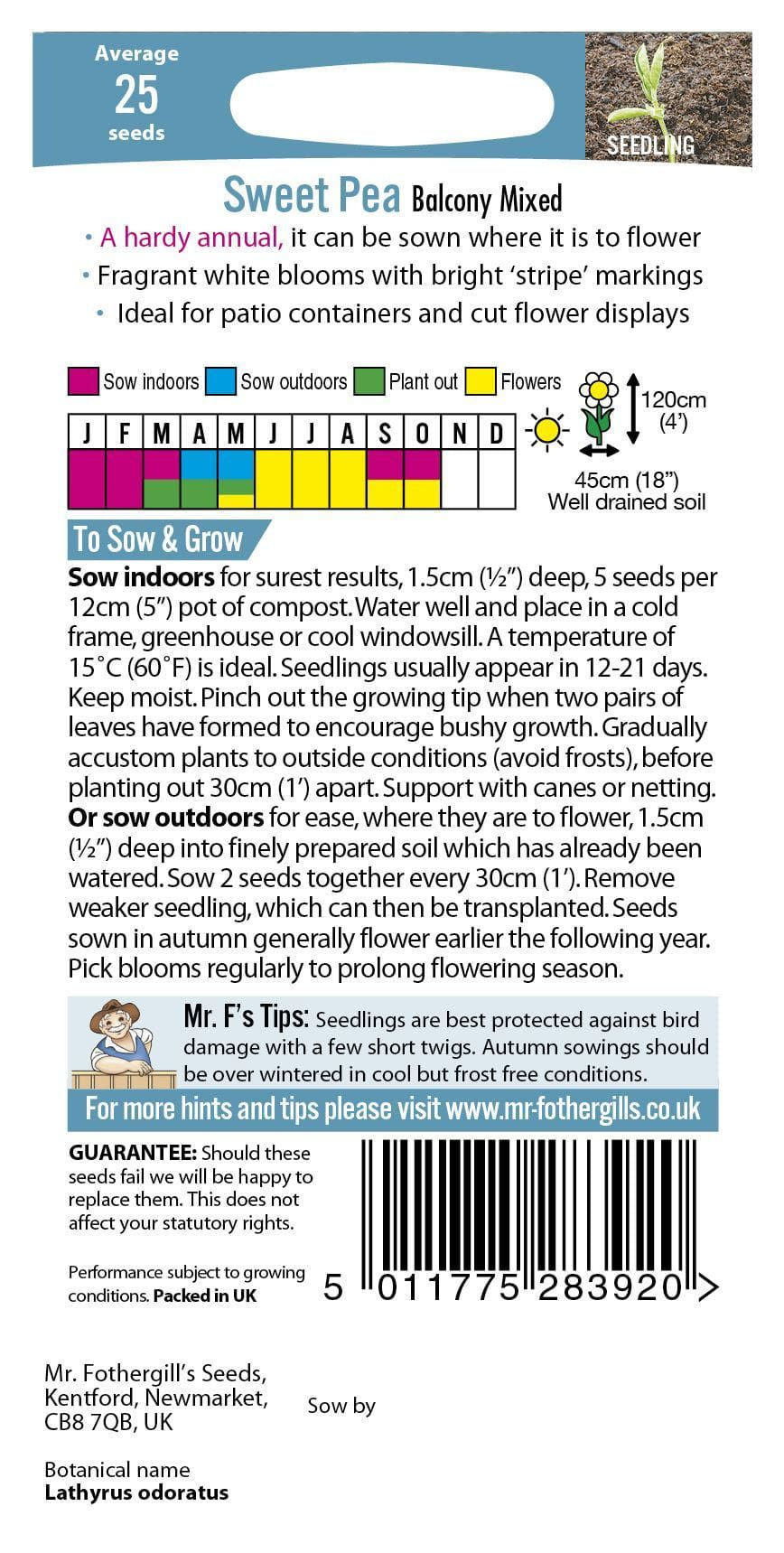 Mr Fothergills Sweet Pea Balcony Mixed 25 Seeds
