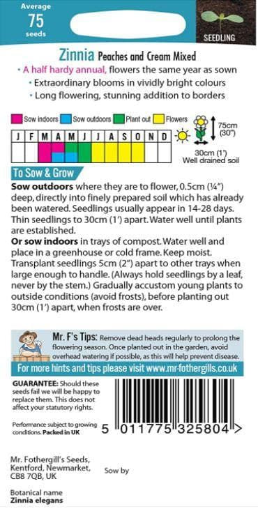 Mr Fothergills - Flower - Zinnia Peaches & Cream Mixed - 75 Seeds