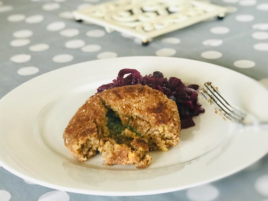 lentil burger with cranberry and orange red cabbage