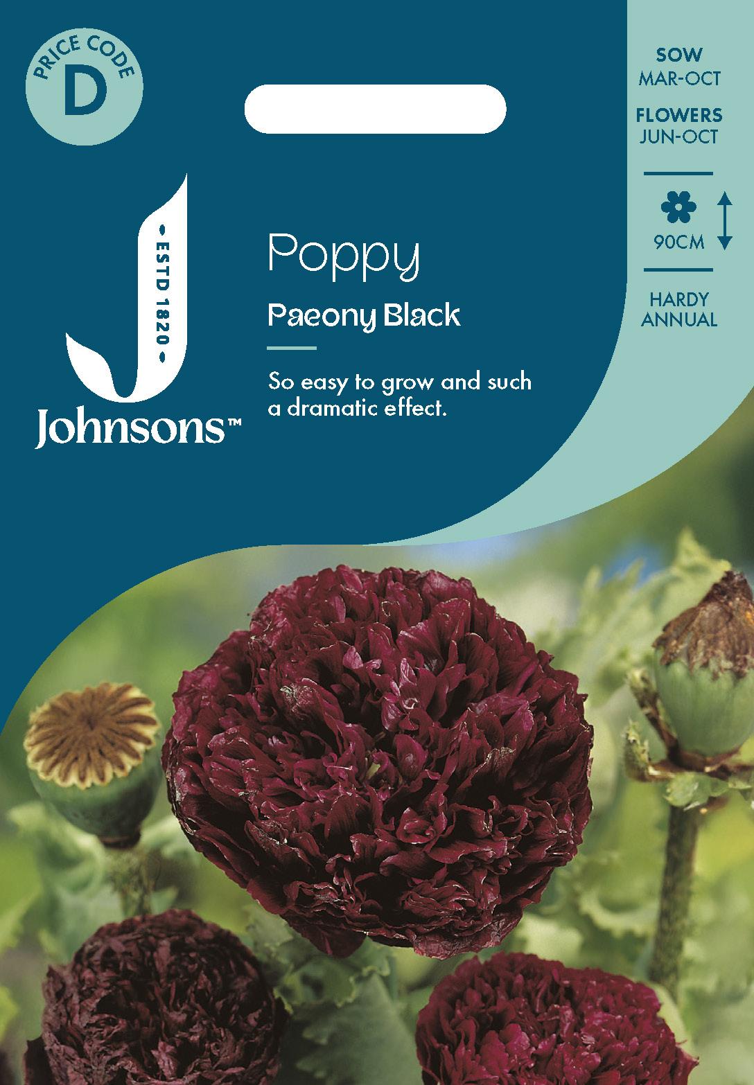Johnsons - Poppy Paeony Black - 750 Seeds