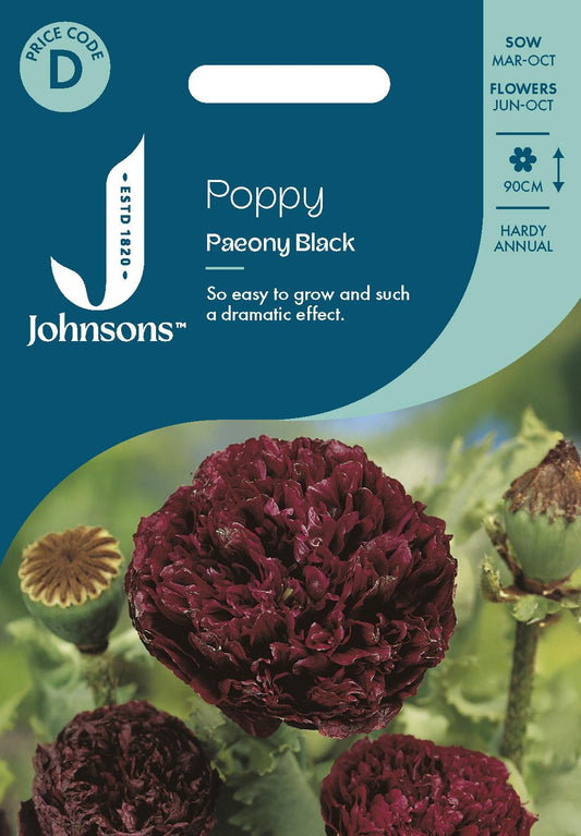 Johnsons - Poppy Paeony Black - 750 Seeds