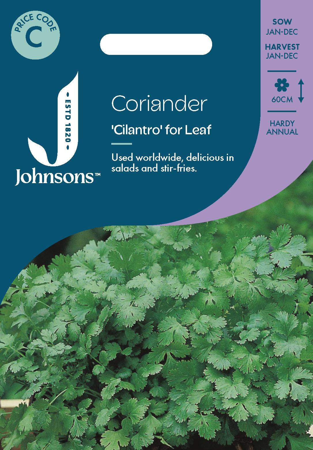 Johnsons - Herb - Coriander Cilantro for Leaf - 150 Seeds