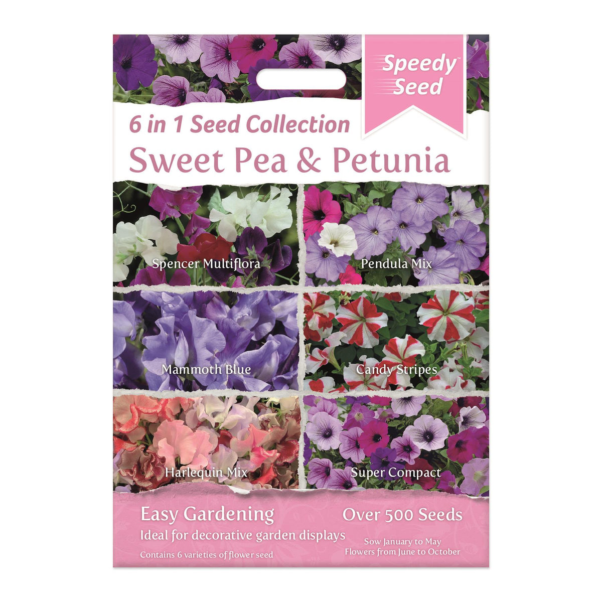 Speedy Seeds Flowers Sweet Pea and Petunia 6 in 1 Seed Collection