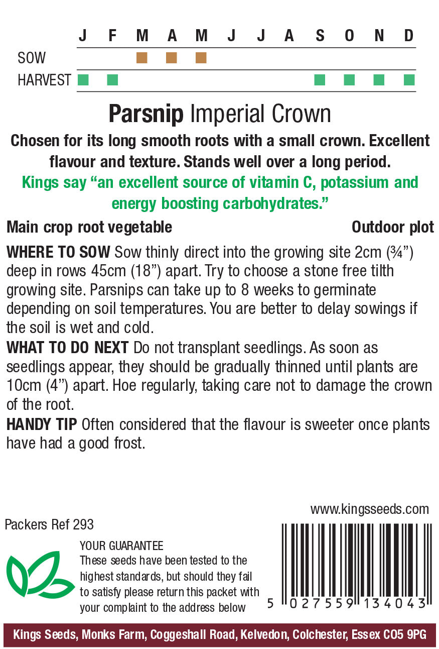 Kings Seeds Parsnip Imperial Crown 800 Seeds