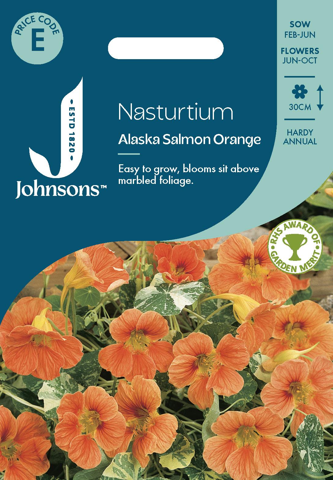 Johnsons - Nasturtium Alaska Salmon Orange - 25 Seeds