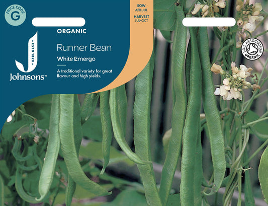 Johnsons - Organic Vegetable - Runner Bean White Emergo - 40 Seeds