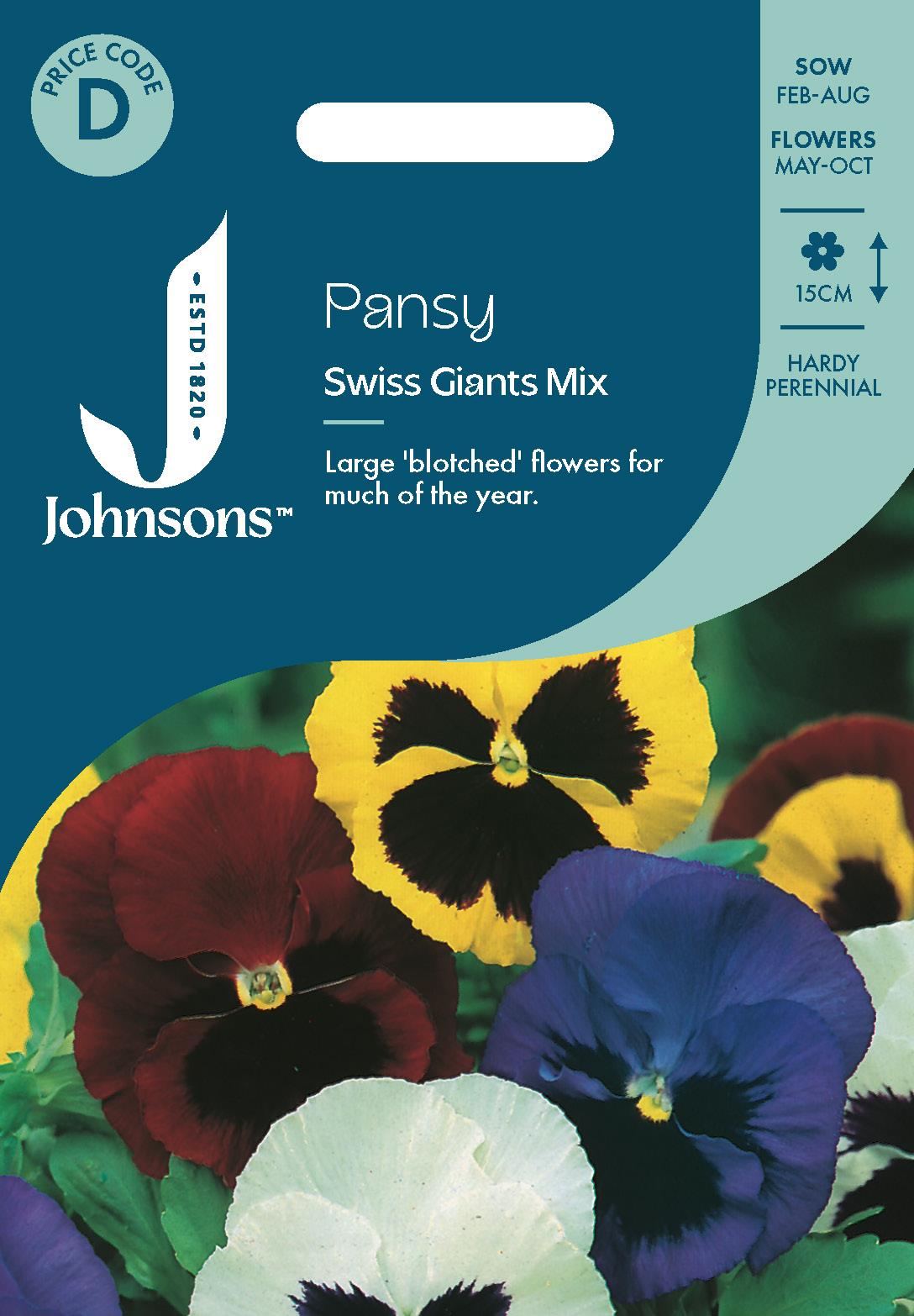 Johnsons - Pansy Swiss Giants Mix - 120 Seeds
