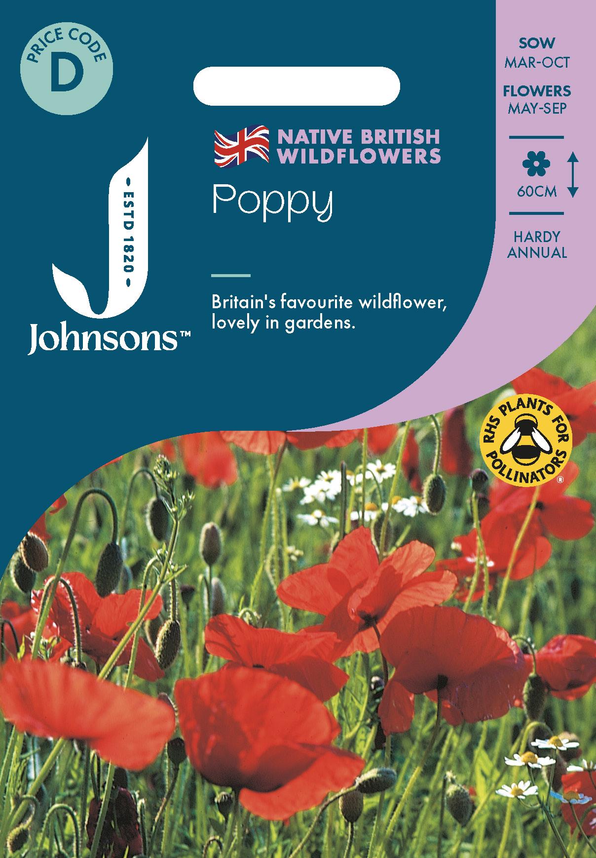 Johnsons - Wild Flowers - Poppy - 2000 Seeds
