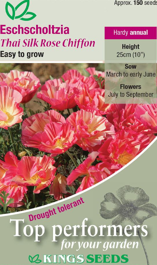 Kings Seeds  Eschscholtzia Thai Silk Rose Chiffon Seeds