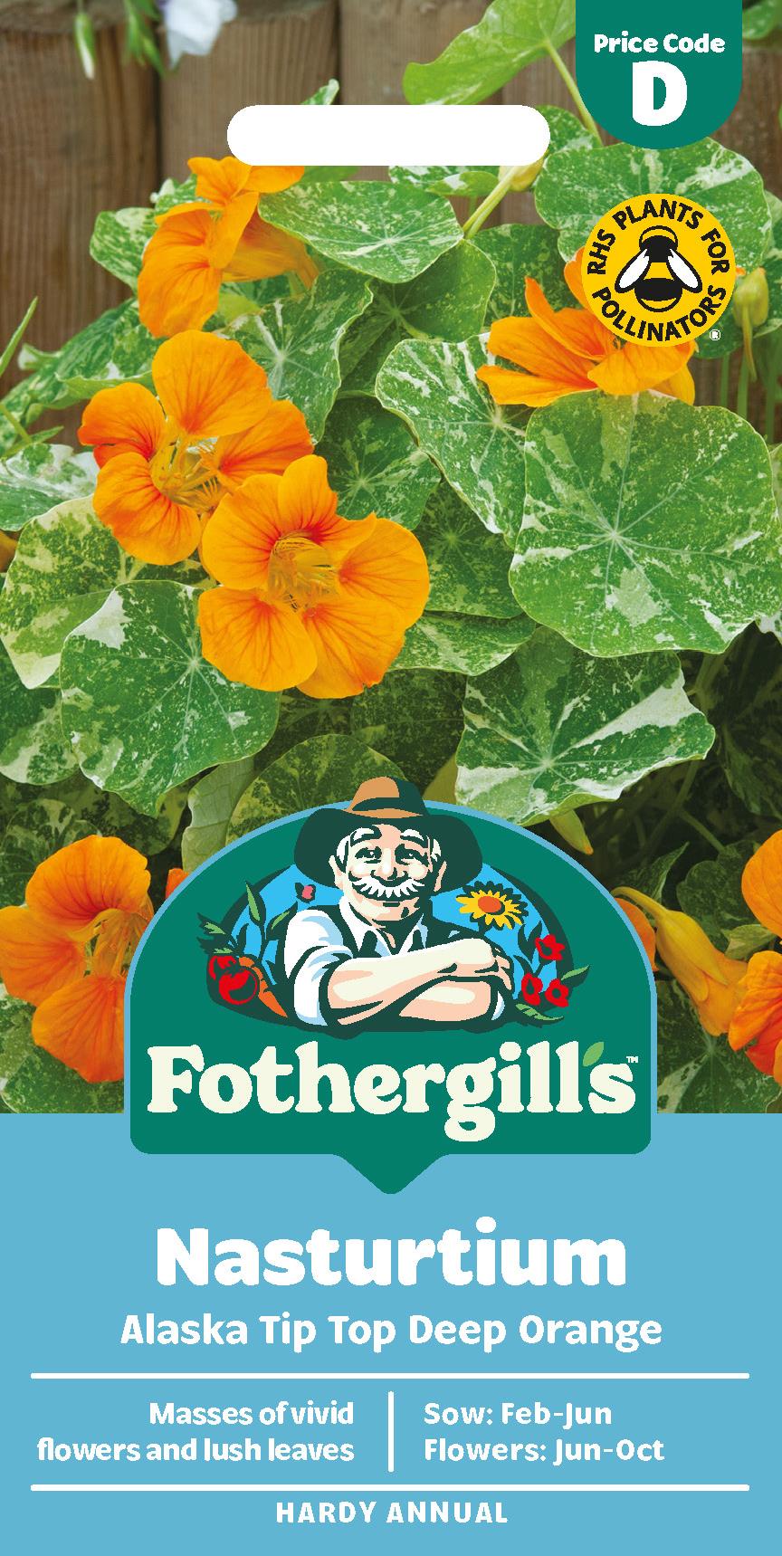 Fothergills Nasturtium Alaska Tip Top Deep Orange Seeds