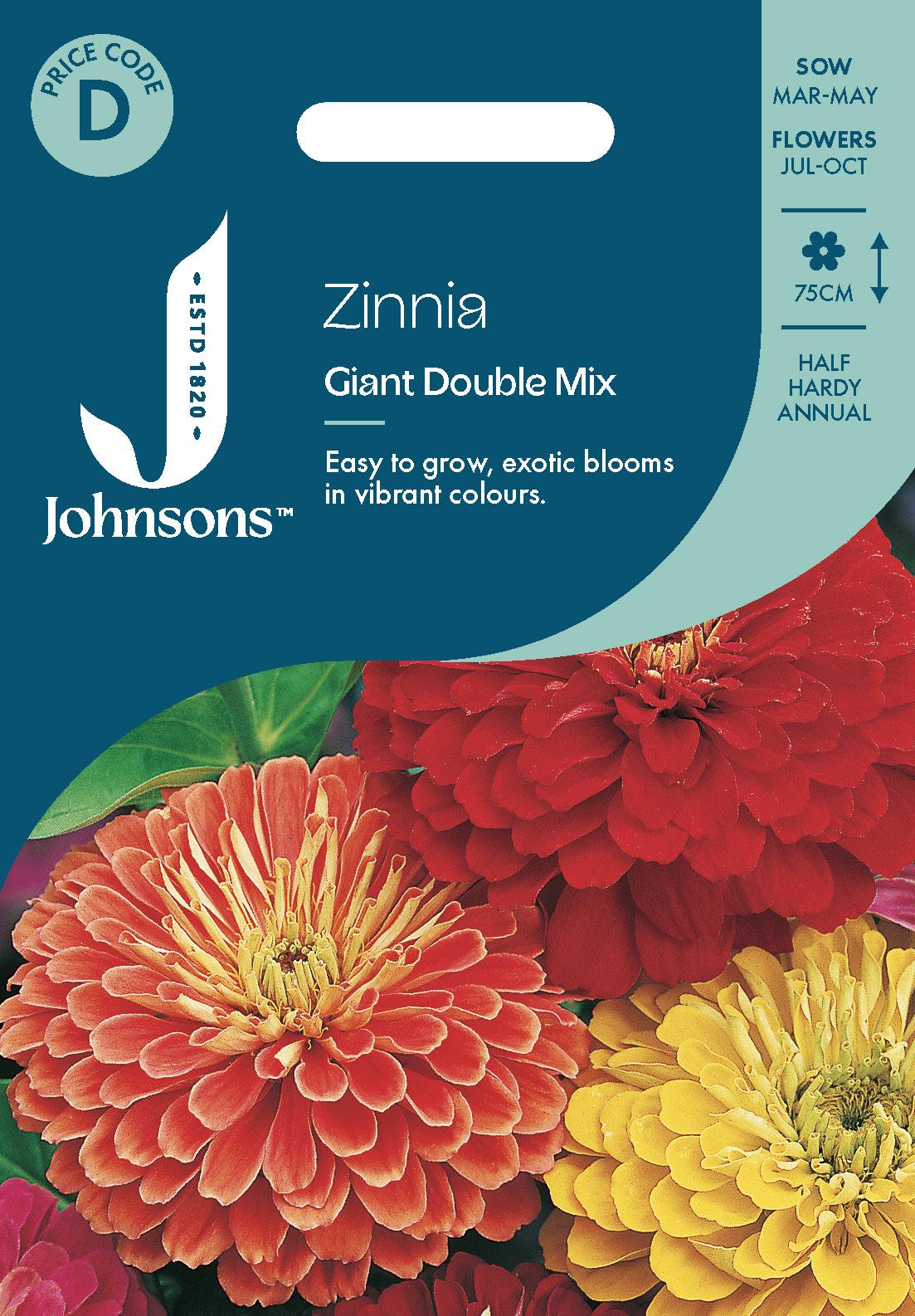 Johnsons - Zinnia Giant Double Mix - 150 Seeds