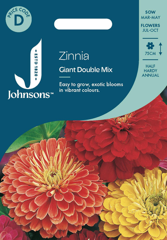 Johnsons - Zinnia Giant Double Mix - 150 Seeds
