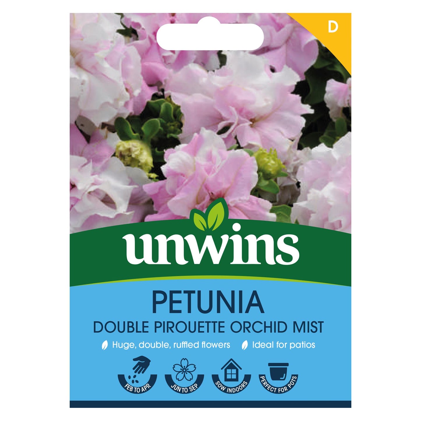 Unwins Flower Petunia Double Pirouette Orchid Mist - 20 Seeds