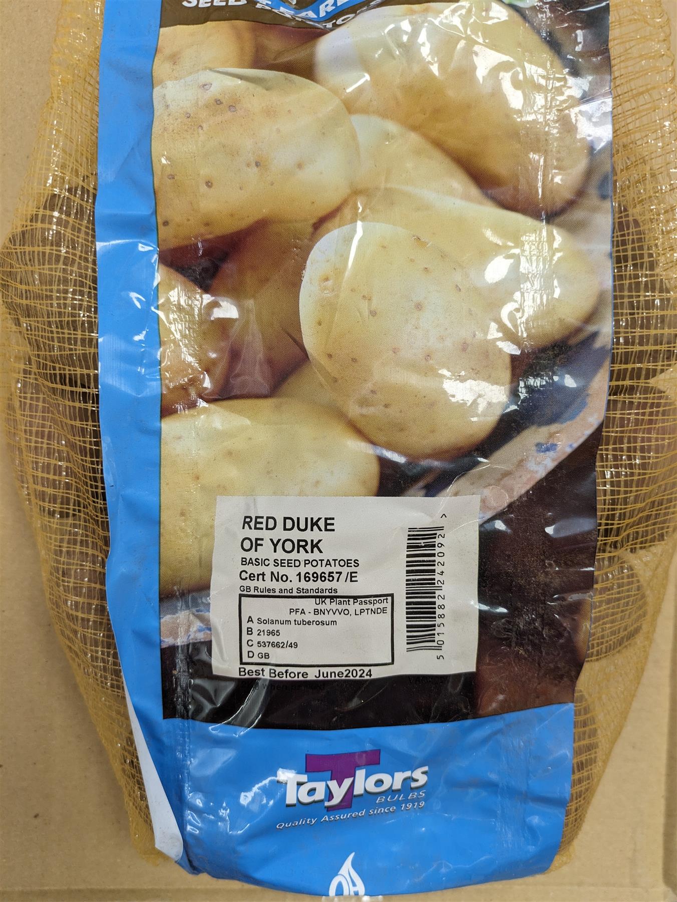 Taylors Seed Potatoes Red Duke of York 2kg Tubers First Early