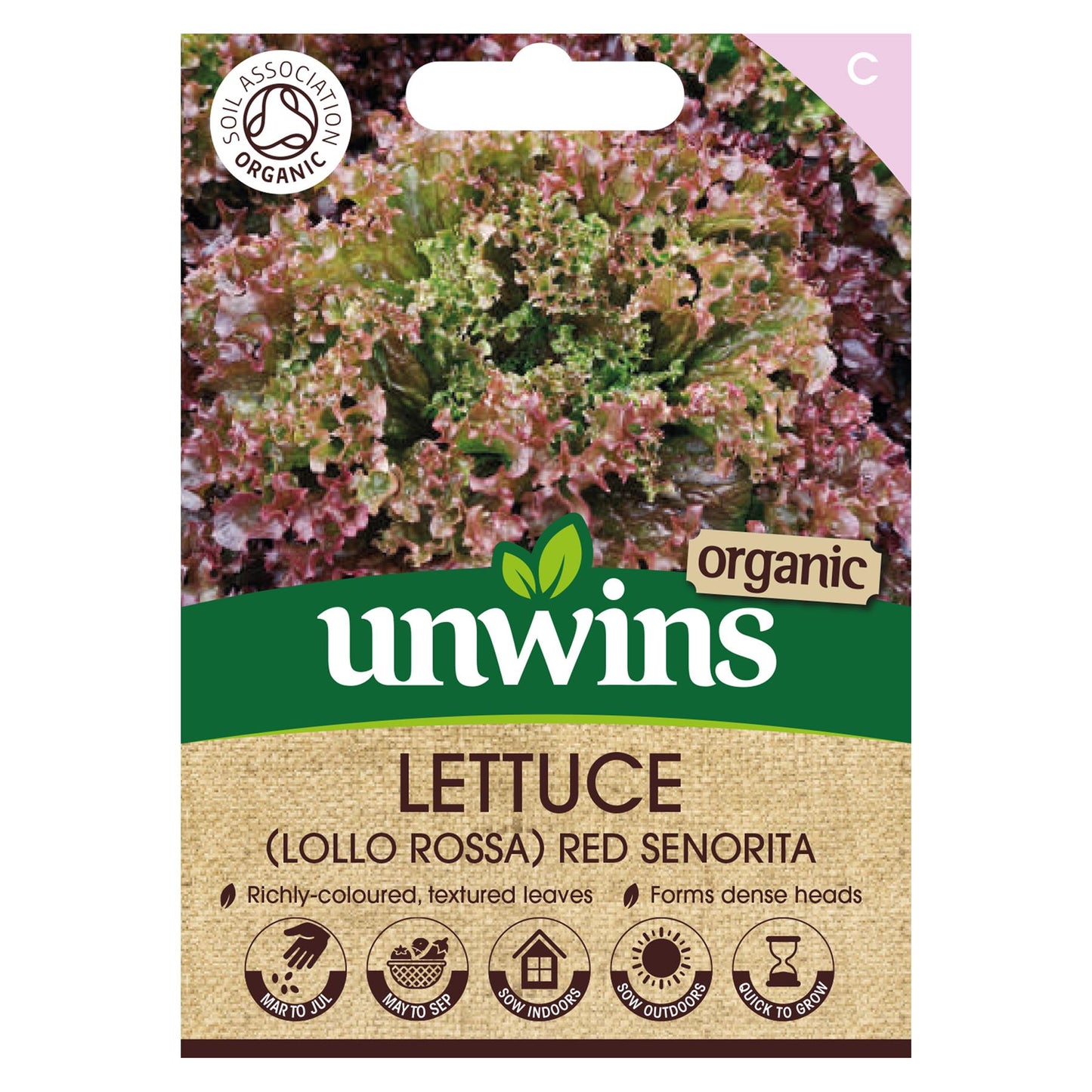 Unwins Herb Organic Lettuce Red Senorita Looseleaf - 250 Seeds