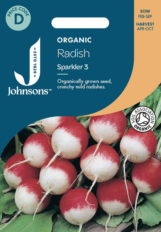 Johnsons - Organic Vegetable - Radish Sparkler 3 - 450 Seeds