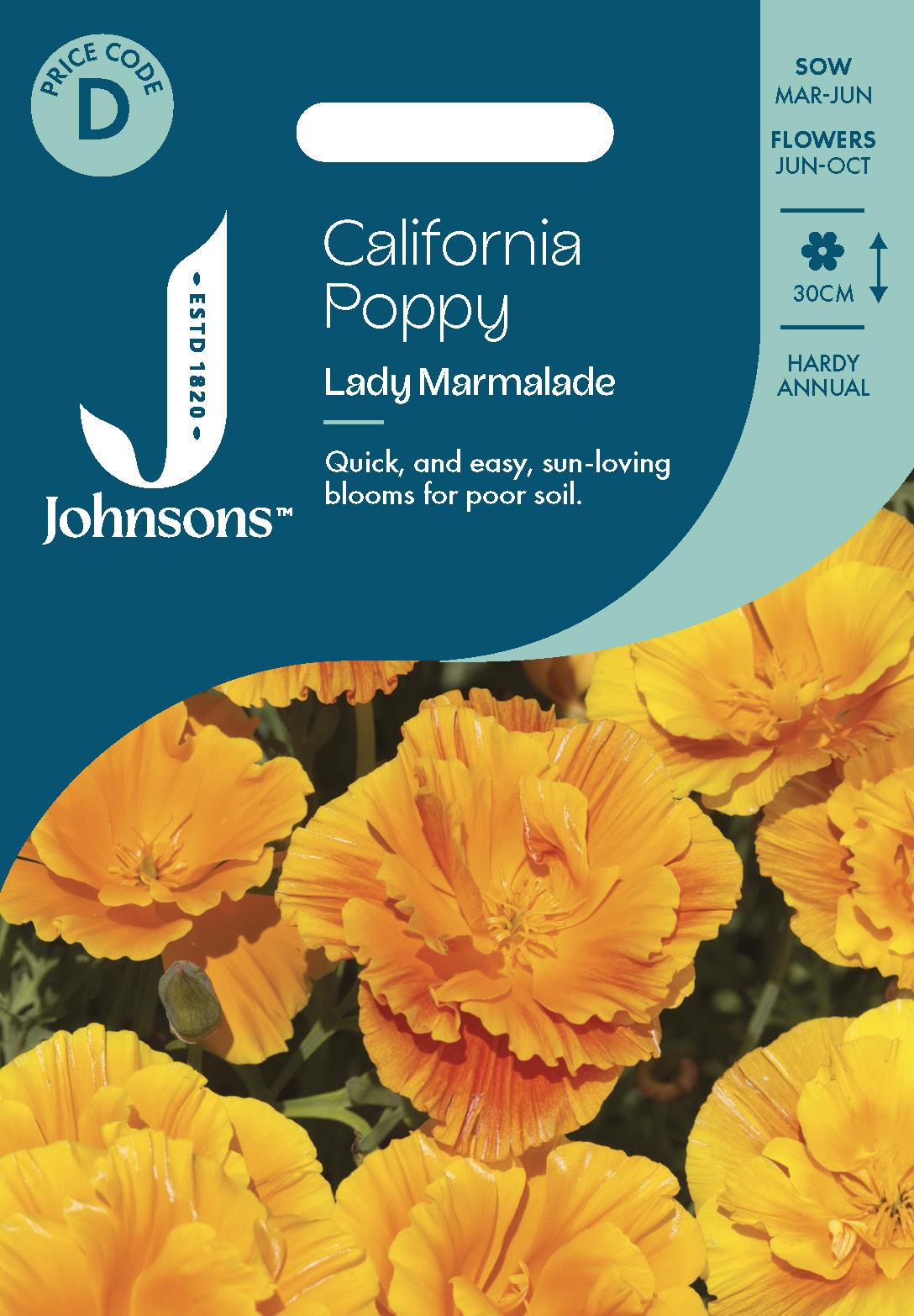 Johnsons - California Poppy Lady Marmalade - 300 Seeds