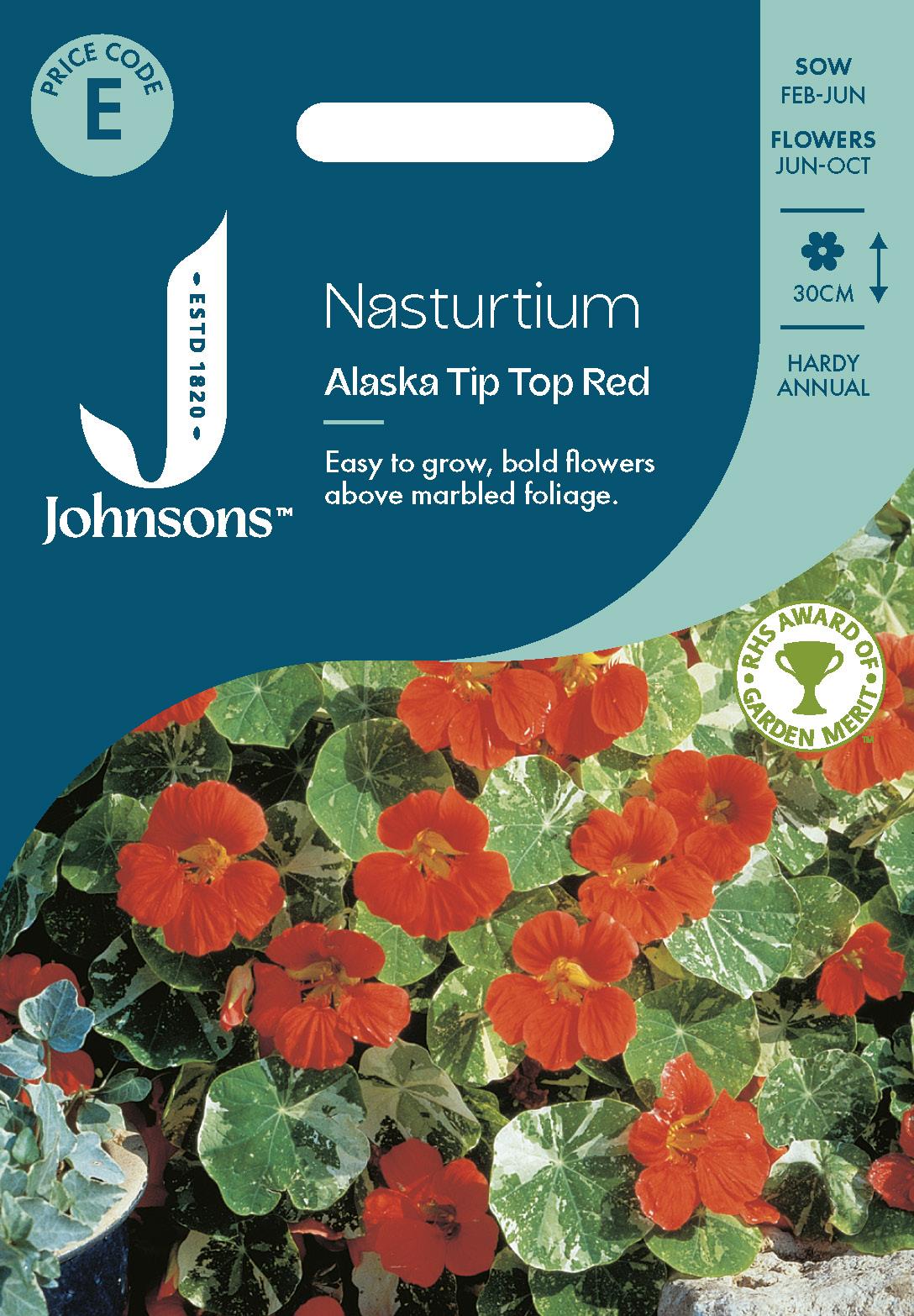 Johnsons - Nasturtium Alaska Tip Top Red - 25 Seeds