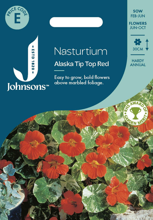 Johnsons - Nasturtium Alaska Tip Top Red - 25 Seeds