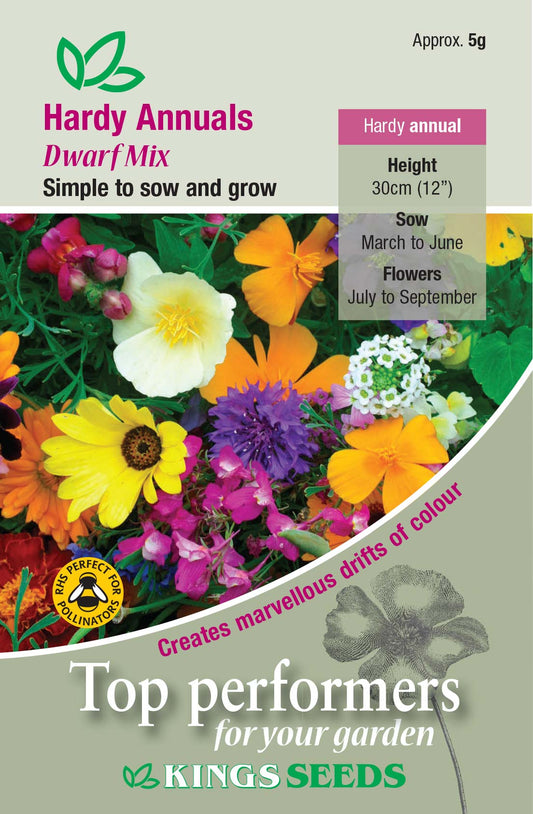 Kings Seeds Hardy Annuals Dwarf Mixed 5g Seed