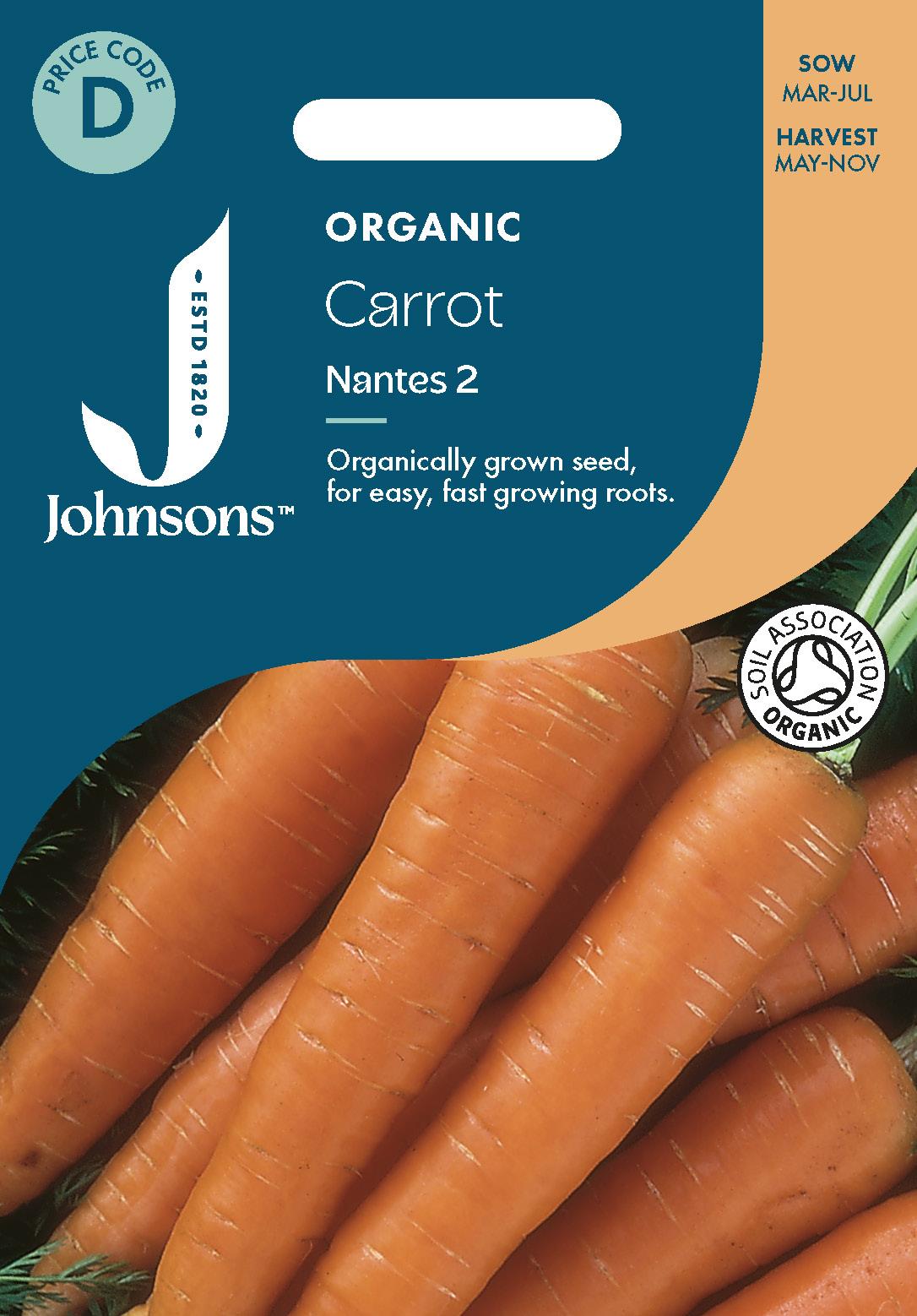 Johnsons - Organic Vegetable - Carrot Nantes 2 - 1500 Seeds
