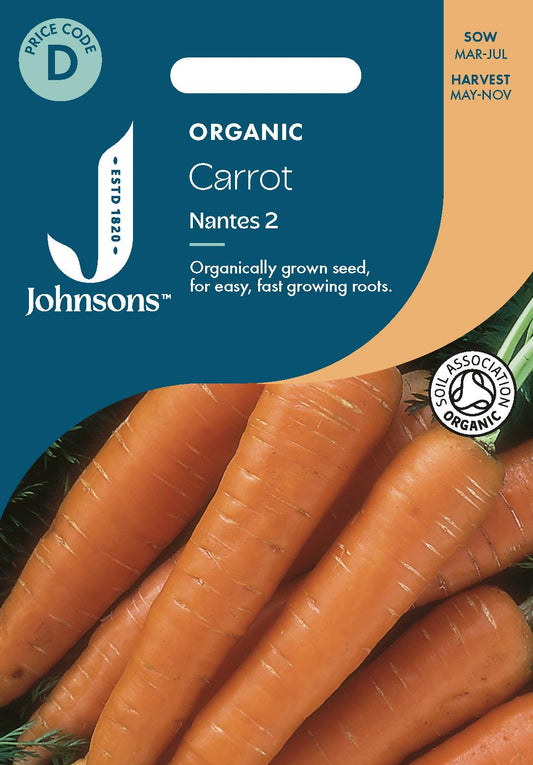 Johnsons - Organic Vegetable - Carrot Nantes 2 - 1500 Seeds