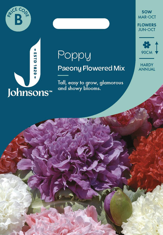 Johnsons - Poppy Paeony Flowered Mix - 2000 Seeds