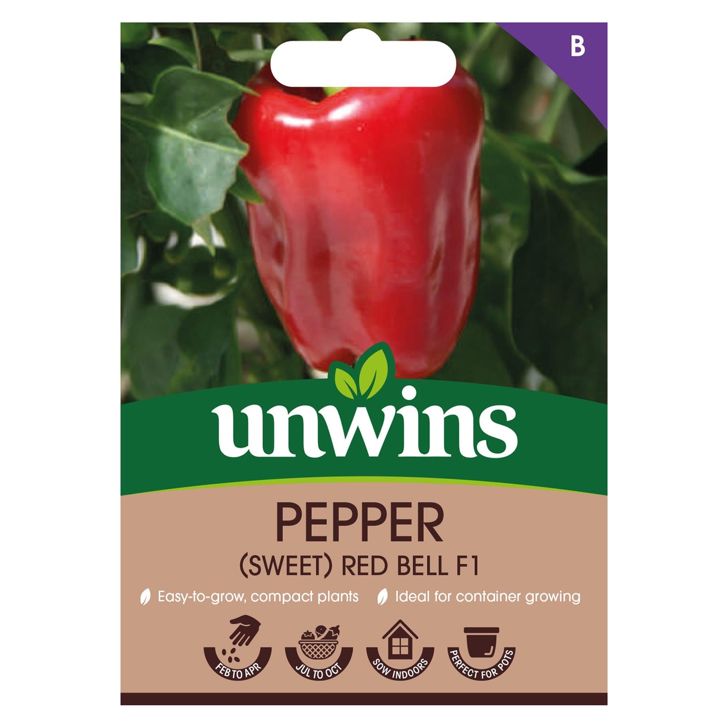 Unwins Vegetable Sweet  Pepper Red Bell F1 Hybrid - 6 Seeds