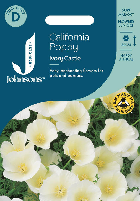 Johnsons - California Poppy Ivory Castle - 300 Seeds