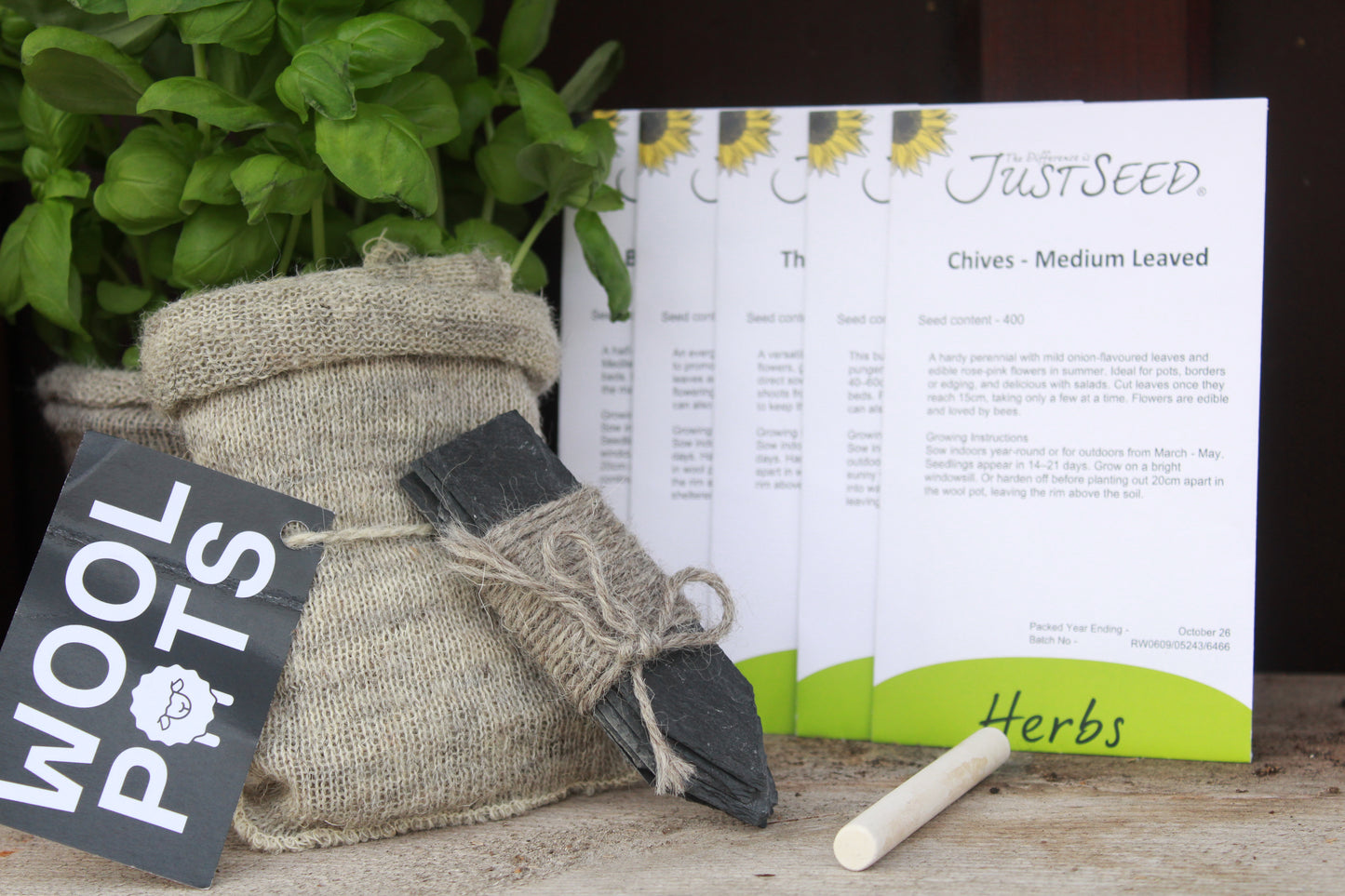 Begin to Grow Herbs Gift Set  –  Kit with Wool Pots and 5 Popular Herbs