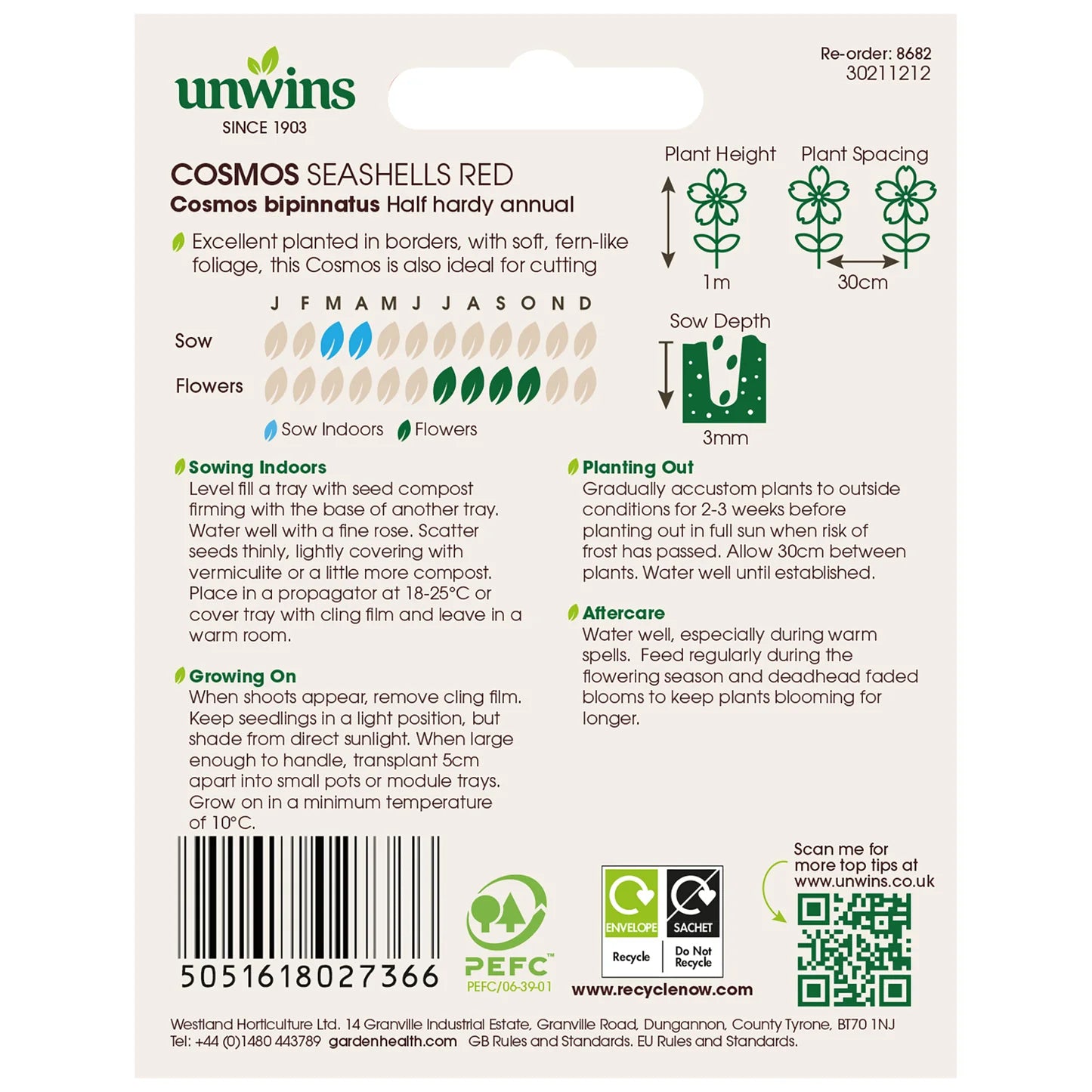 Unwins Cosmos Seashells Red 100 Seeds – Unique Quilled Flowers