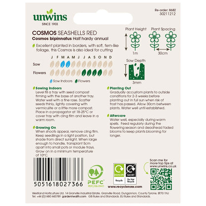 Unwins Cosmos Seashells Red 100 Seeds – Unique Quilled Flowers