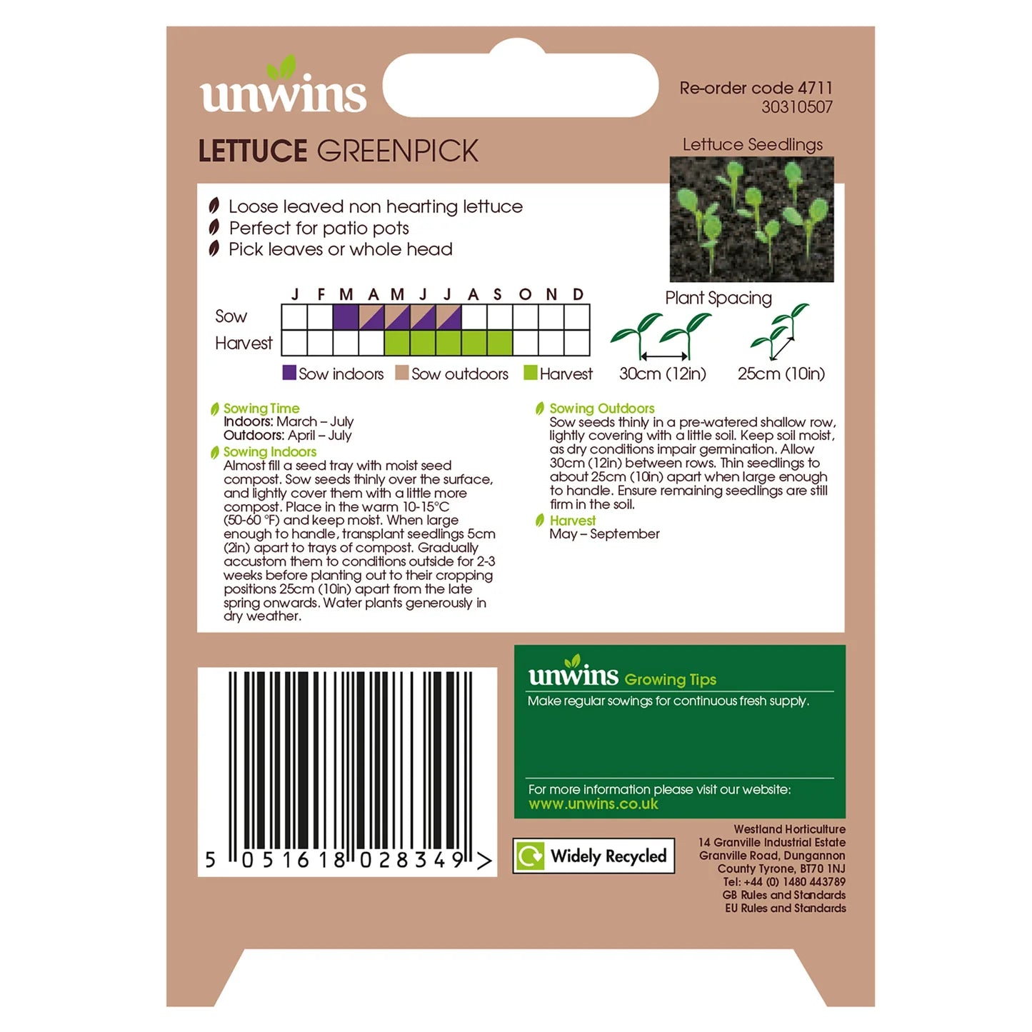 Unwins Loose Lettuce Greenpick 700 Seeds – Crisp Cut & Come Again