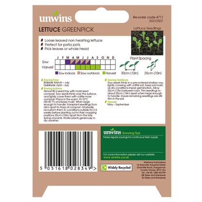 Unwins Loose Lettuce Greenpick 700 Seeds – Crisp Cut & Come Again