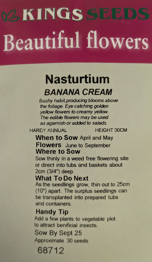 Kings Seeds Nasturtium Banana Cream 30 Seed