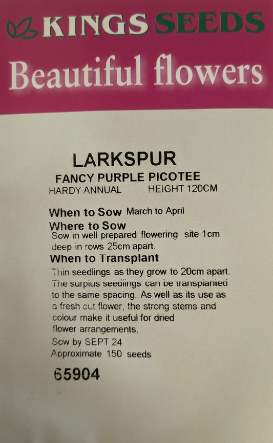 Kings Seeds Larkspur Fancy Purple Picotee 150 Seed