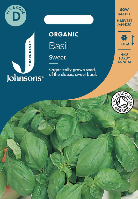 Johnsons - Organic Herb - Basil Sweet - 300 Seeds