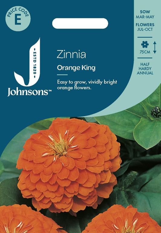 Johnsons - Zinnia Orange King - 100 Seeds