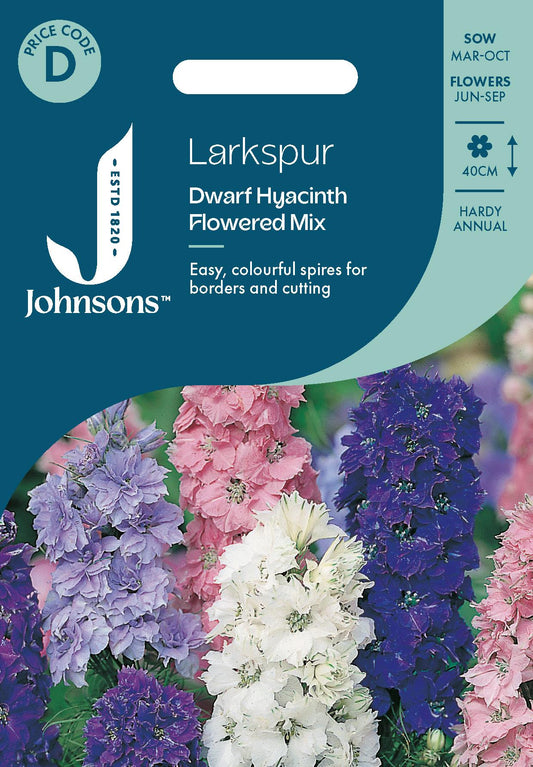 Johnsons - Larkspur Dwarf Hyacinth Flowered Mix - 300 Seeds