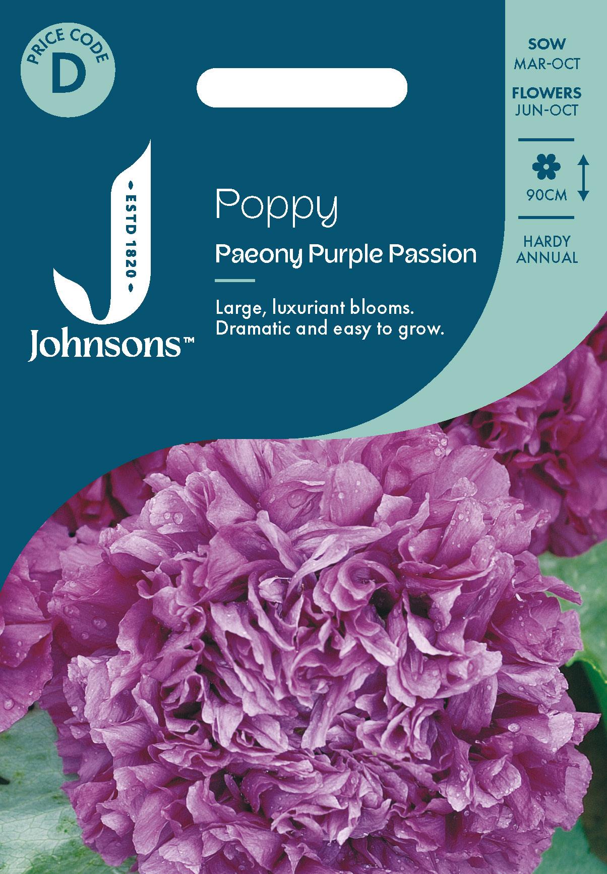 Johnsons - Poppy Paeony Purple Passion - 750 Seeds