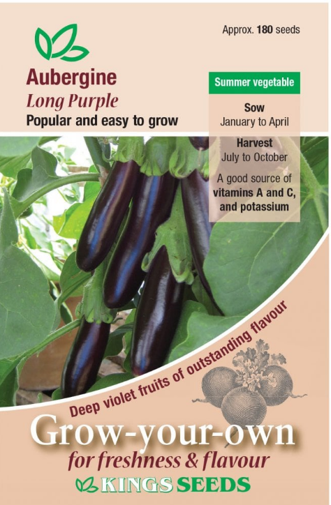 Kings Seeds Aubergine Long Purple 180 Seeds