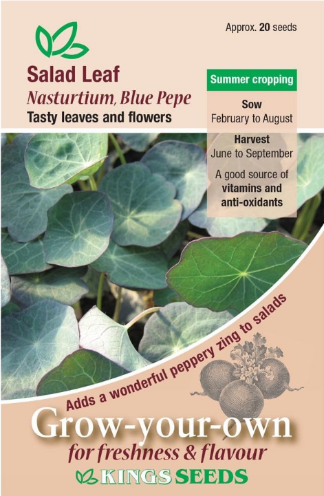 Kings Seeds Salad Leaf Nasturtium Blue Pepe 20 Seeds