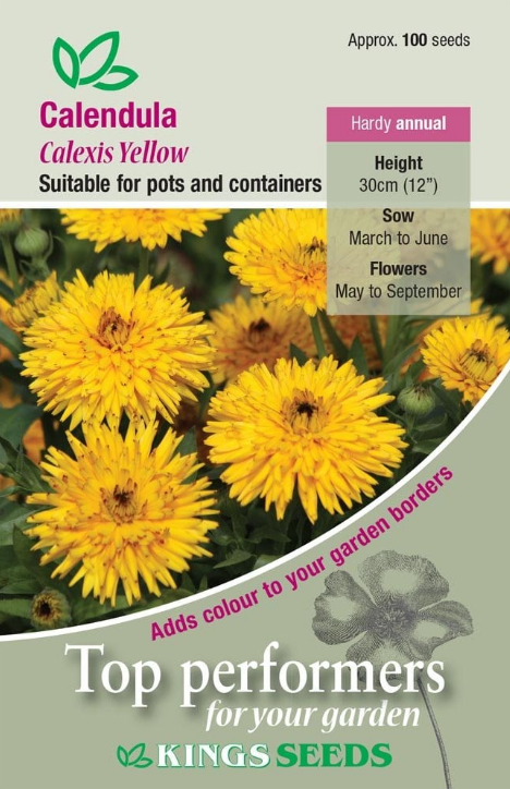 Kings Seeds Calendula Calexis Yellow - 100 Seeds - Reduced Short Sow By Date Sept 2024