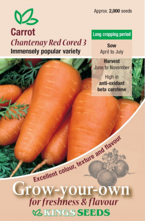 Kings Seeds Carrot Chantenay Red Cored 3 - 2000 Seeds