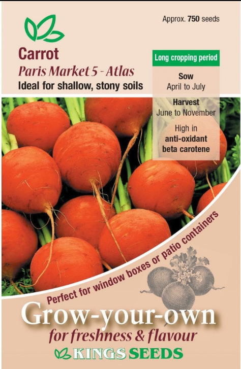 Kings Seeds Carrot Paris Market 5 Atlas 750 Seeds
