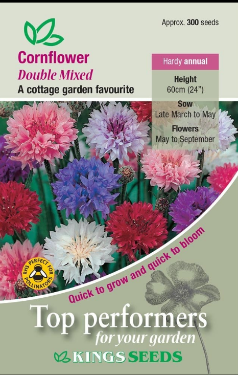 Kings Seeds Cornflower Double Mixed 100 Seeds