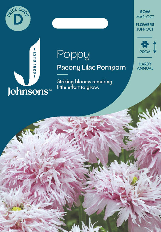 Johnsons - Poppy Paeony Lilac Pompom - 750 Seeds